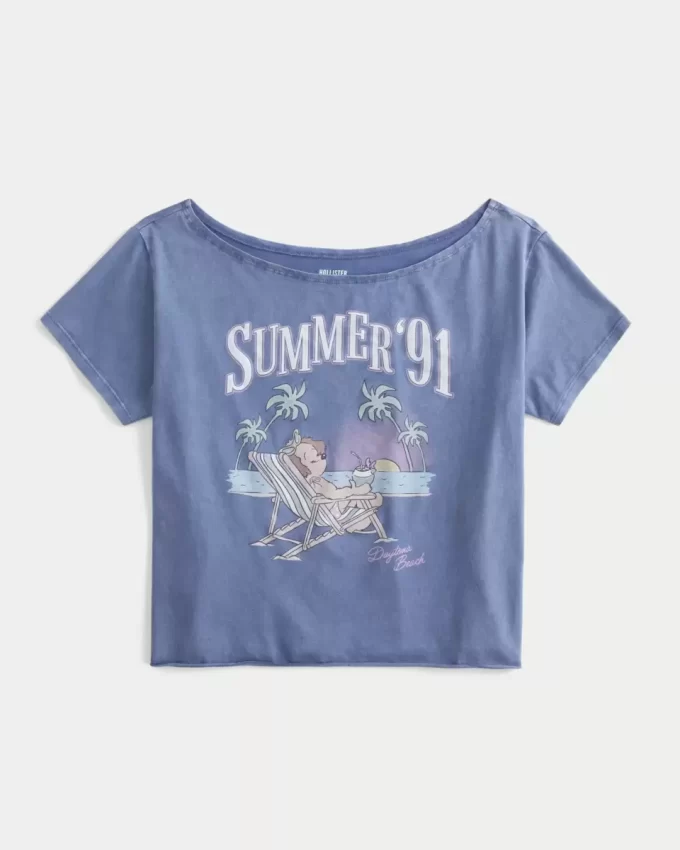 Helppo off-the-shoulder Summer Graphic T-paita Helppo off-the-shoulder Summer Graphic T-paita