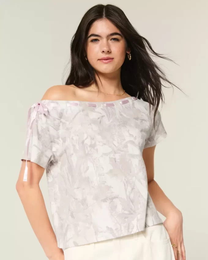 Helppo off-the-shoulder Tie Camo T-paita Helppo off-the-shoulder Tie Camo T-paita