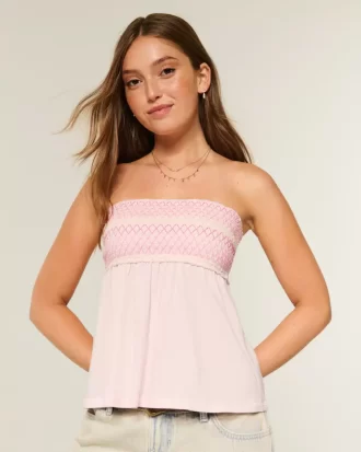 Helppo olkaimeton smocked Babydoll-toppi