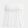 Helppo olkaimeton smocked Babydoll-toppi Helppo olkaimeton smocked Babydoll-toppi