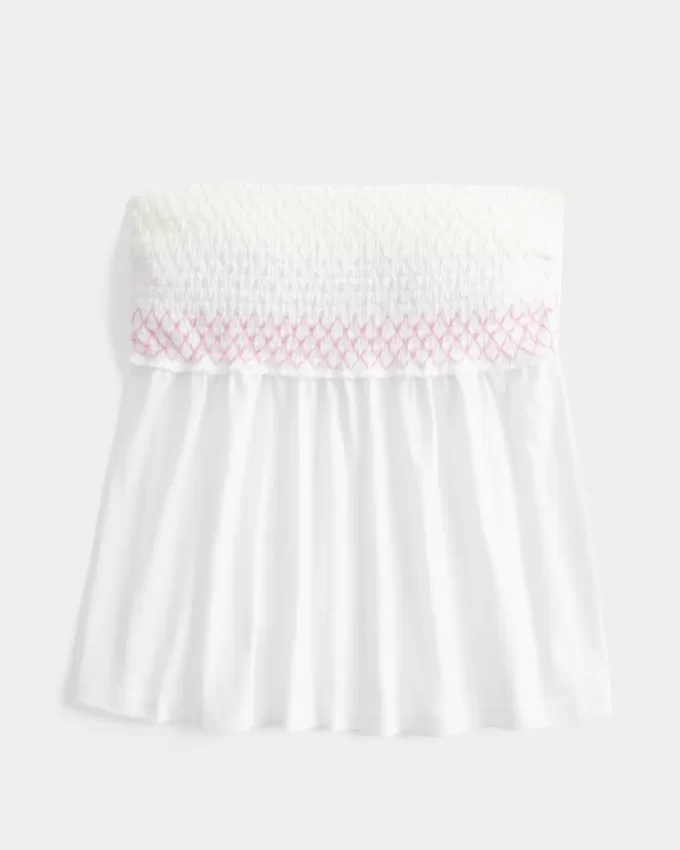 Helppo olkaimeton smocked Babydoll-toppi Helppo olkaimeton smocked Babydoll-toppi