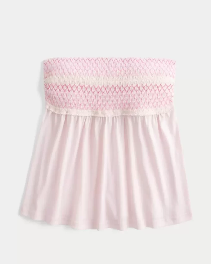 Helppo olkaimeton smocked Babydoll-toppi Helppo olkaimeton smocked Babydoll-toppi