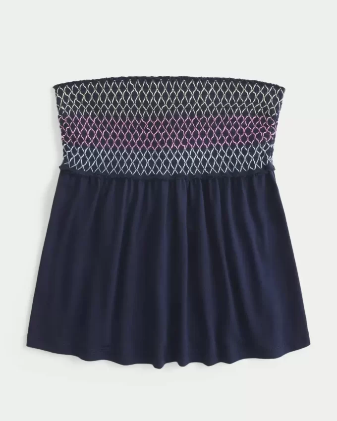 Helppo olkaimeton smocked Babydoll-toppi Helppo olkaimeton smocked Babydoll-toppi