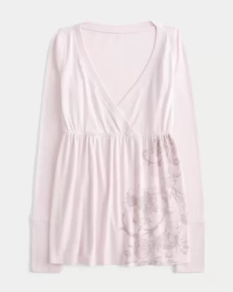 Helppo pitkähihainen kukkakuvioinen Babydoll-toppi Helppo pitkähihainen kukkakuvioinen Babydoll-toppi