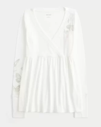 Helppo pitkähihainen perhoskuvioinen Babydoll-toppi Helppo pitkähihainen perhoskuvioinen Babydoll-toppi