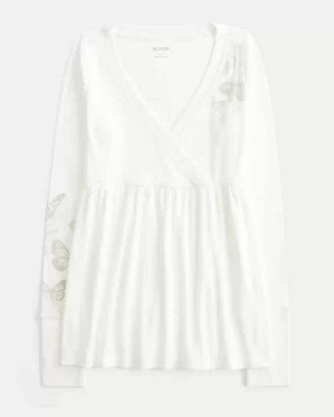 Helppo pitkähihainen perhoskuvioinen Babydoll-toppi Helppo pitkähihainen perhoskuvioinen Babydoll-toppi