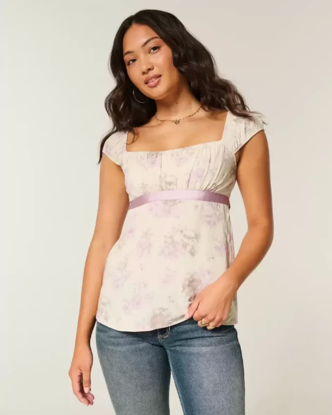 Helppo Satin Tie Babydoll Top Helppo Satin Tie Babydoll Top