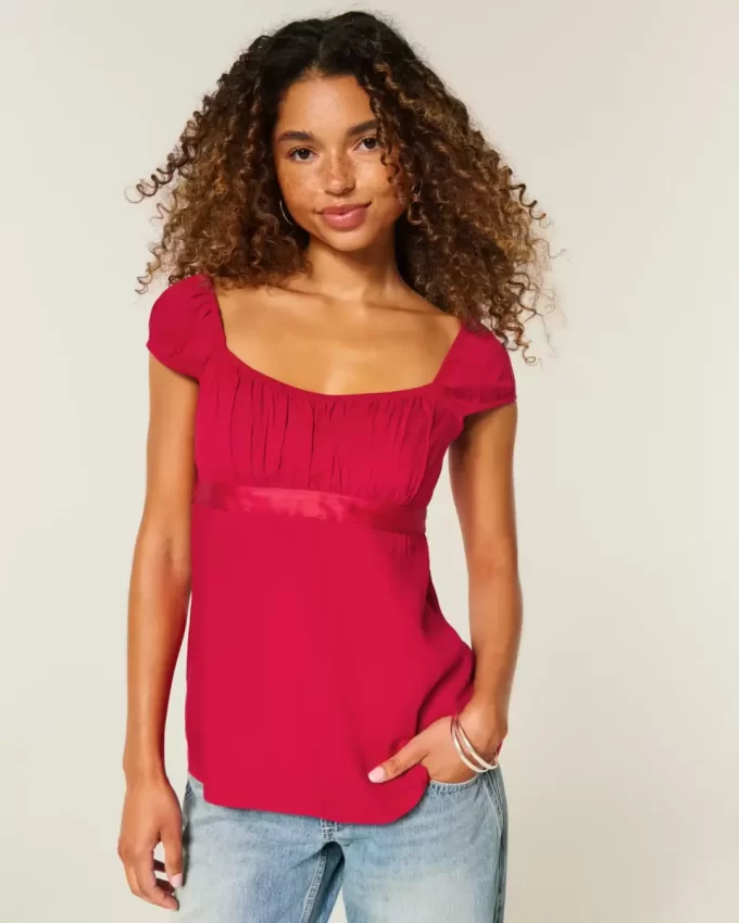 Helppo Satin Tie Babydoll Top