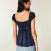 Helppo Satin Tie Babydoll Top Helppo Satin Tie Babydoll Top