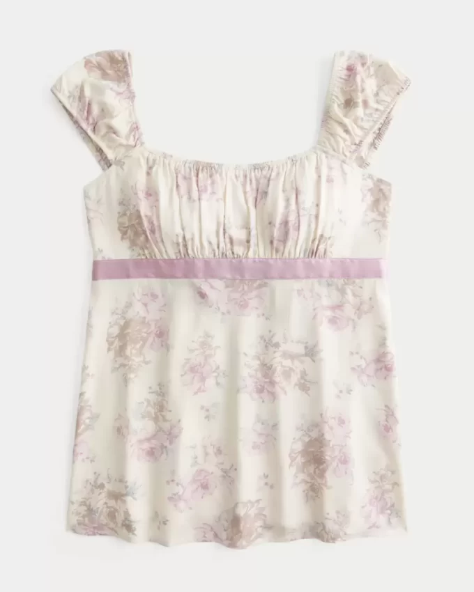Helppo Satin Tie Babydoll Top Helppo Satin Tie Babydoll Top
