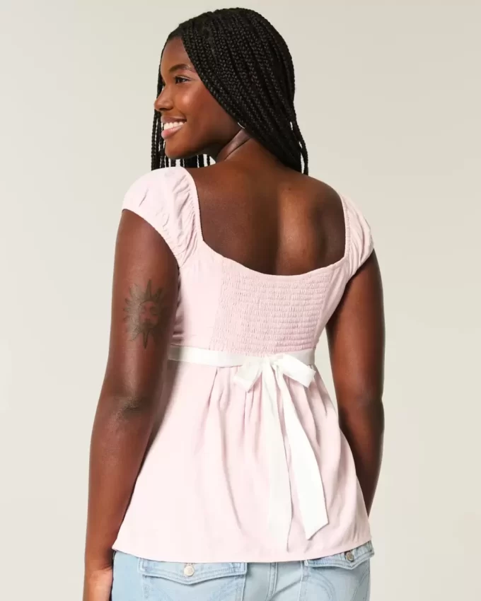 Helppo Satin Tie Babydoll Top Helppo Satin Tie Babydoll Top