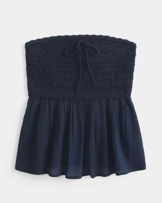 Helppo virkatutyylinen kangassekoitus olkaimeton toppi