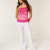 Hibiscus Graphic Foldover Waist Flare Housut Hibiscus Graphic Foldover Waist Flare Housut