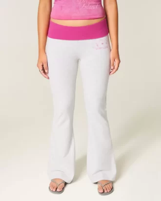 Hibiscus Graphic Foldover Waist Flare Housut