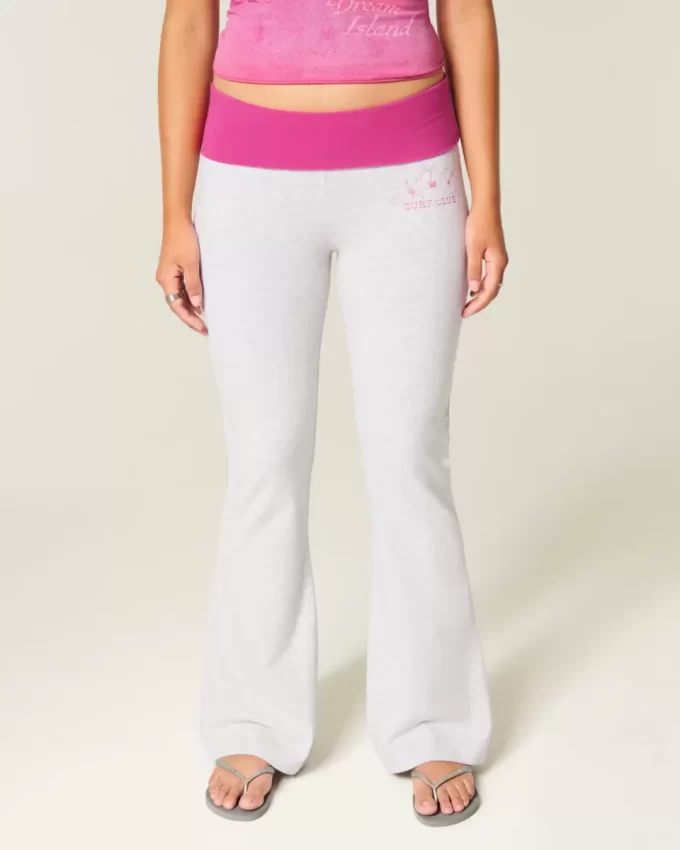 Hibiscus Graphic Foldover Waist Flare Housut Hibiscus Graphic Foldover Waist Flare Housut
