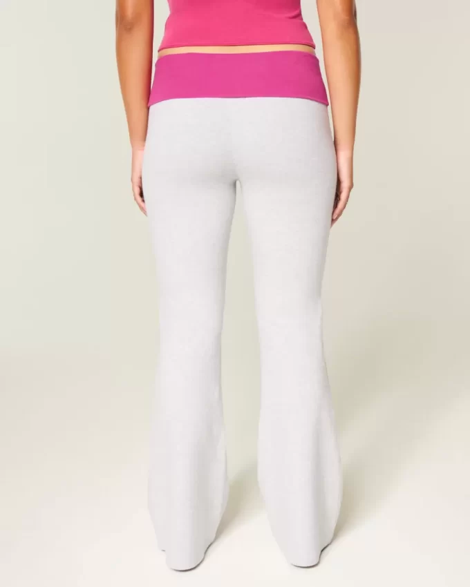 Hibiscus Graphic Foldover Waist Flare Housut Hibiscus Graphic Foldover Waist Flare Housut