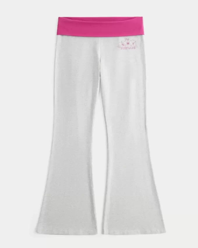 Hibiscus Graphic Foldover Waist Flare Housut Hibiscus Graphic Foldover Waist Flare Housut