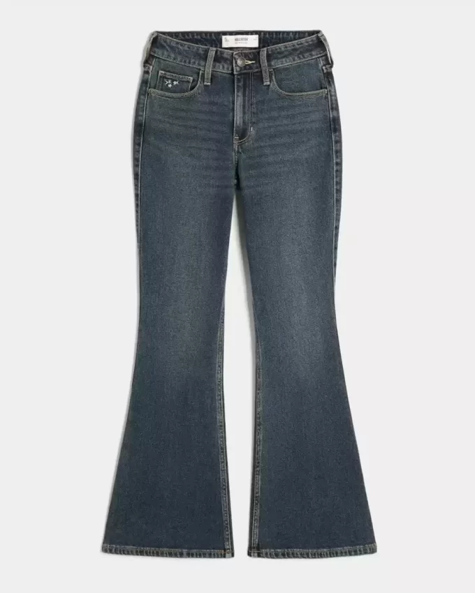 High-Rise Dark Wash Brodeeratut kukkakukat Flare Farkut High-Rise Dark Wash Brodeeratut kukkakukat Flare Farkut