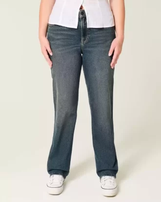 High-Rise Dark Wash Straight Farkut