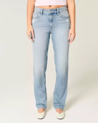 High-Rise Distressed Light Wash Straight Farkut