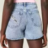 High Rise Medium Wash Shell Brodeeratut Baggy Denim shortsit 5″ High Rise Medium Wash Shell Brodeeratut Baggy Denim shortsit 5″