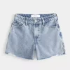 High Rise Medium Wash Shell Brodeeratut Baggy Denim shortsit 5″ High Rise Medium Wash Shell Brodeeratut Baggy Denim shortsit 5″