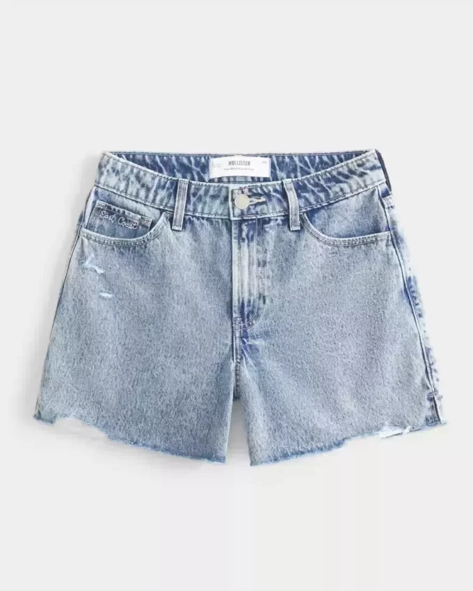 High Rise Medium Wash Shell Brodeeratut Baggy Denim shortsit 5″ High Rise Medium Wash Shell Brodeeratut Baggy Denim shortsit 5″