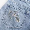 High Rise Medium Wash Shell Brodeeratut Baggy Denim shortsit 5″ High Rise Medium Wash Shell Brodeeratut Baggy Denim shortsit 5″