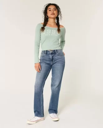 High-Rise Medium Wash Straight Farkut