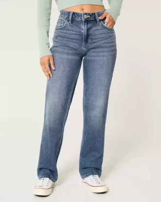 High-Rise Medium Wash Straight Farkut