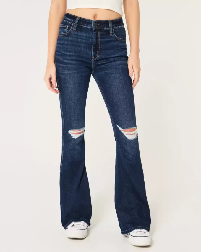 High-Rise repeytyneet Dark Wash Flare Farkut High-Rise repeytyneet Dark Wash Flare Farkut