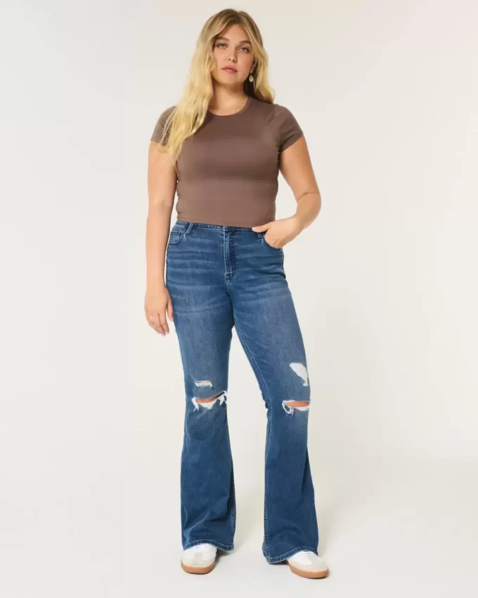 High-Rise repeytyneet Medium Wash Flare farkut High-Rise repeytyneet Medium Wash Flare farkut