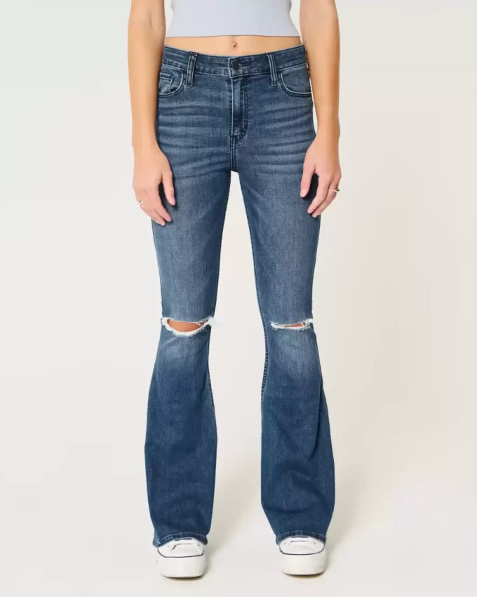 High-Rise repeytyneet Medium Wash Flare farkut High-Rise repeytyneet Medium Wash Flare farkut