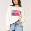 Hollister Comfy Cloud American Flag Graphic Crew -villapaita Hollister Comfy Cloud American Flag Graphic Crew -villapaita