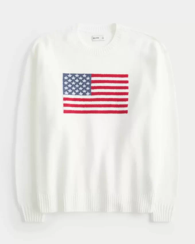 Hollister Comfy Cloud American Flag Graphic Crew -villapaita Hollister Comfy Cloud American Flag Graphic Crew -villapaita