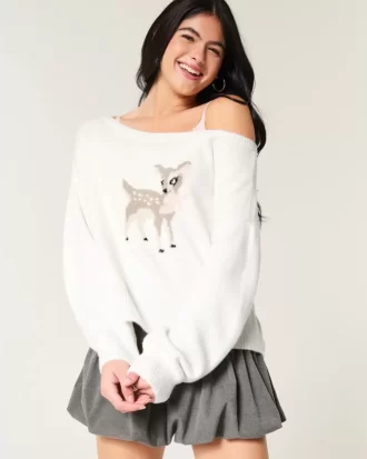 Hollister Comfy Cloud Easy Off-the-Shoulder Deer Graafinen villapaita