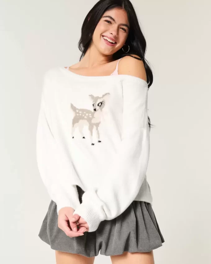 Hollister Comfy Cloud Easy Off-the-Shoulder Deer Graafinen villapaita Hollister Comfy Cloud Easy Off-the-Shoulder Deer Graafinen villapaita