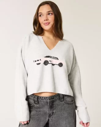 Hollister Comfy Cloud Graphic Notch Neck -neule