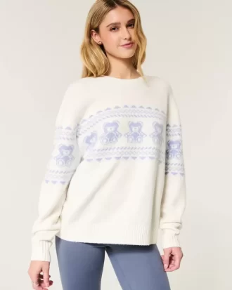 Hollister Comfy Cloud Teddy Bear Graphic Crew -villapaita