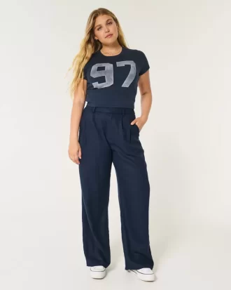 Hollister Livvy Ultra High-Rise Linen Blend leveälahkeiset housut