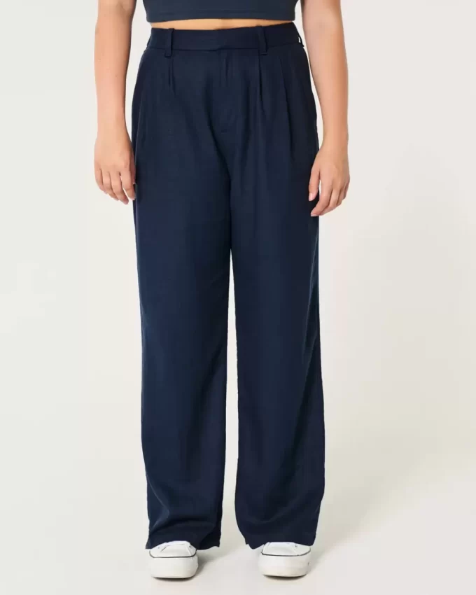 Hollister Livvy Ultra High-Rise Linen Blend leveälahkeiset housut Hollister Livvy Ultra High-Rise Linen Blend leveälahkeiset housut