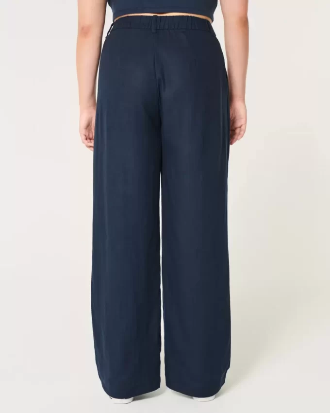 Hollister Livvy Ultra High-Rise Linen Blend leveälahkeiset housut Hollister Livvy Ultra High-Rise Linen Blend leveälahkeiset housut