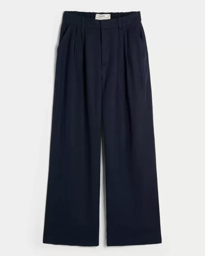 Hollister Livvy Ultra High-Rise Linen Blend leveälahkeiset housut Hollister Livvy Ultra High-Rise Linen Blend leveälahkeiset housut