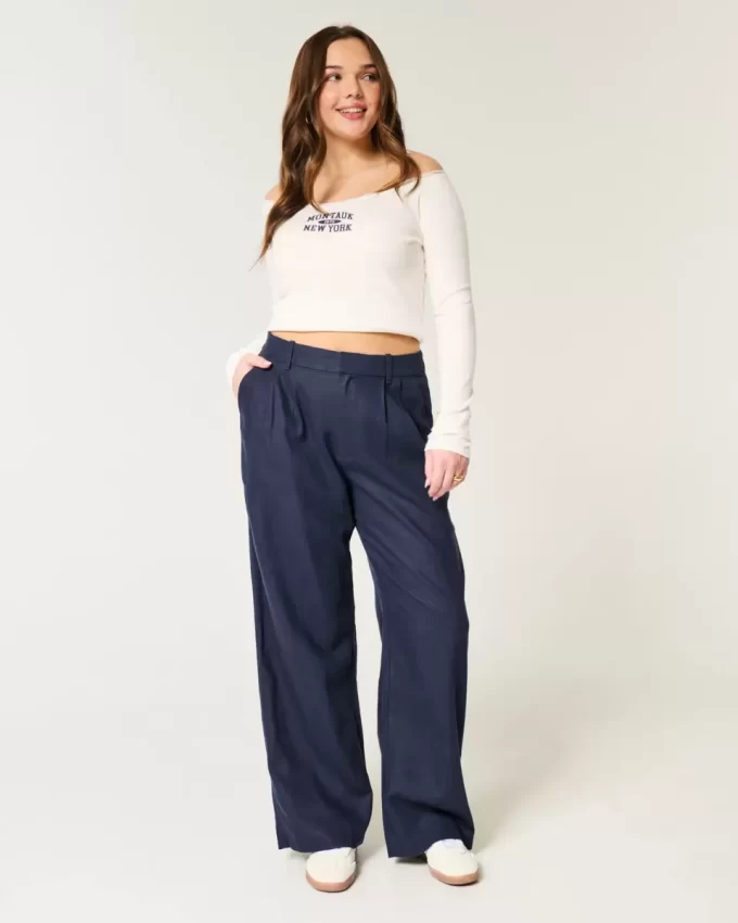 Hollister Livvy Ultra High-Rise pellavasekoiteiset leveälahkeiset housut Hollister Livvy Ultra High-Rise pellavasekoiteiset leveälahkeiset housut