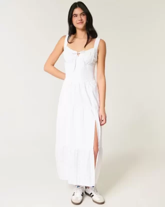 Hollister Sofia Side-Smocked Eyelet Maxi -mekko