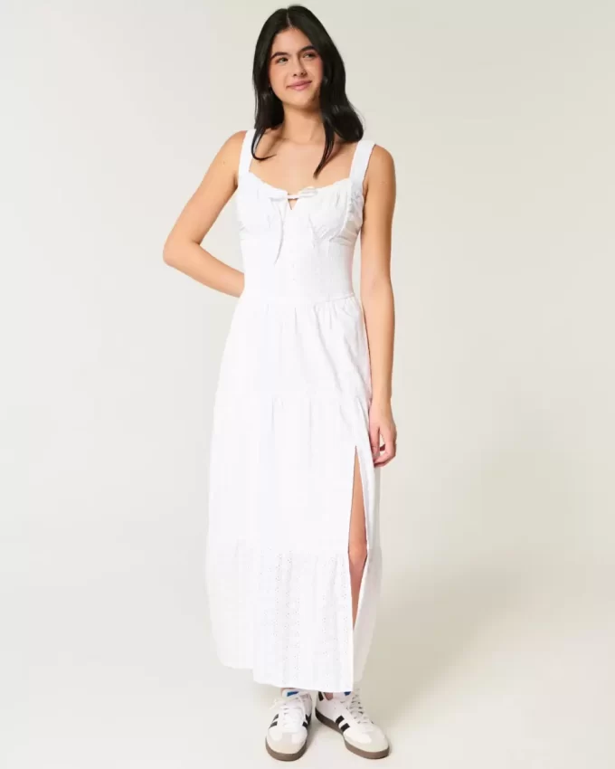 Hollister Sofia Side-Smocked Eyelet Maxi -mekko