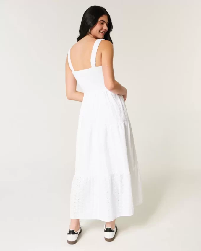 Hollister Sofia Side-Smocked Eyelet Maxi -mekko