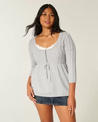 Kaapelineulottu Babydoll Sweater