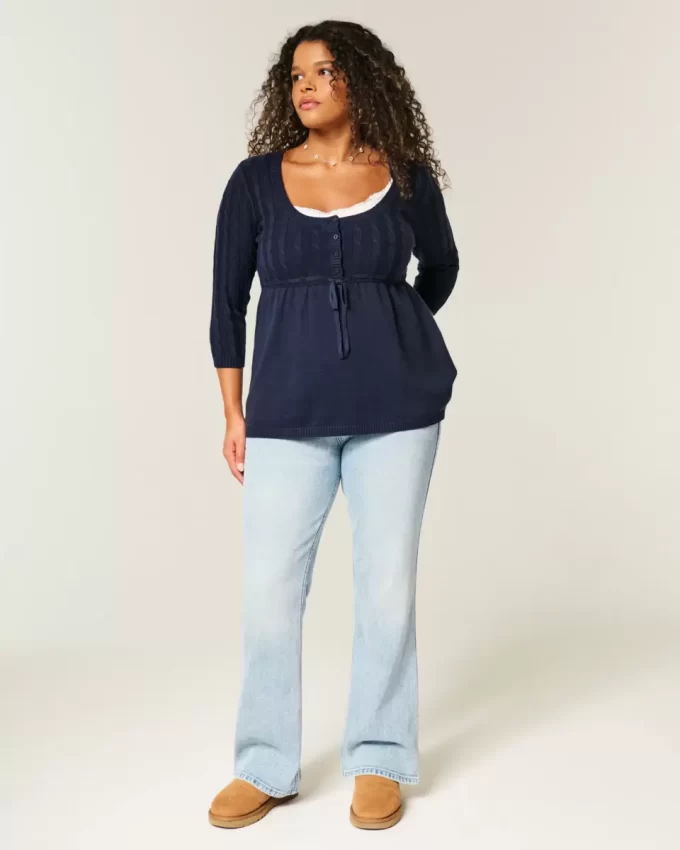Kaapelineulottu Babydoll Sweater