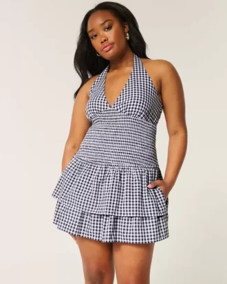 Kaksikerroksinen smocked Halter Skort -mekko Kaksikerroksinen smocked Halter Skort -mekko
